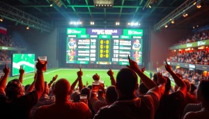 Watch the latest match results on the vibrant scoreboard in a sports bar setting. ผลบอลล่าสุด displayed prominently.