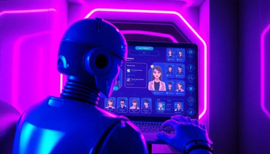 Futuristic NSFW AI chatbot interface with vibrant neon colors