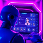 Futuristic NSFW AI chatbot interface with vibrant neon colors