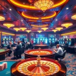 Engaging gameplay at trang chủ xin88 with vibrant poker tables, slots, and roulette wheels.