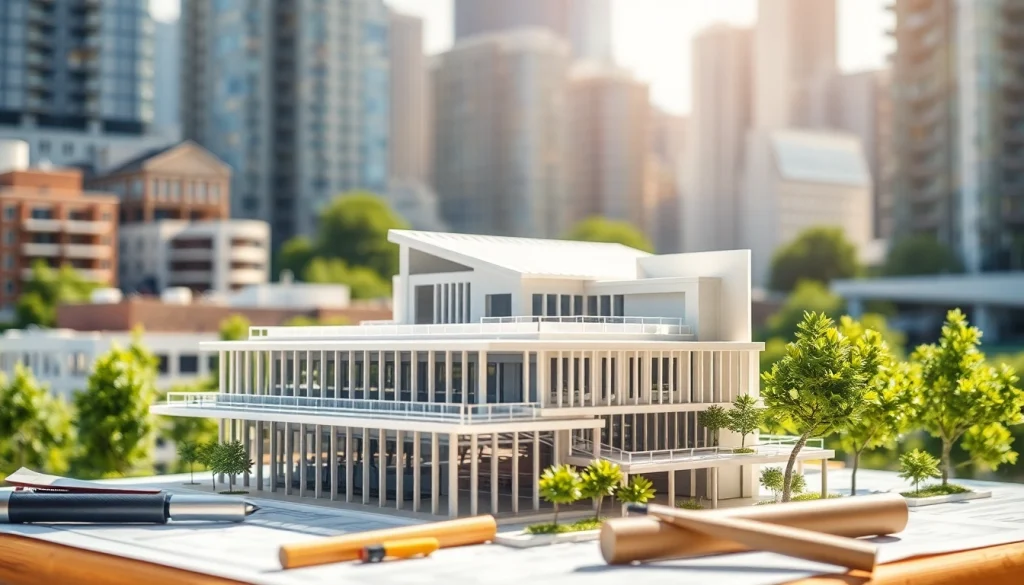 Architekturmodellbau Braunschweig: Detailliertes Architekturmodell in städtischem Umfeld.