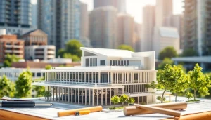 Architekturmodellbau Braunschweig: Detailliertes Architekturmodell in städtischem Umfeld.