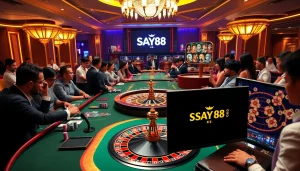 Engaging players betting at SAY88 nhà cái, enjoying thrilling casino games and luxurious ambiance.