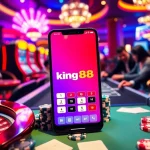 Engage with king88 at a luxurious casino table filled with chips and a roulette wheel.