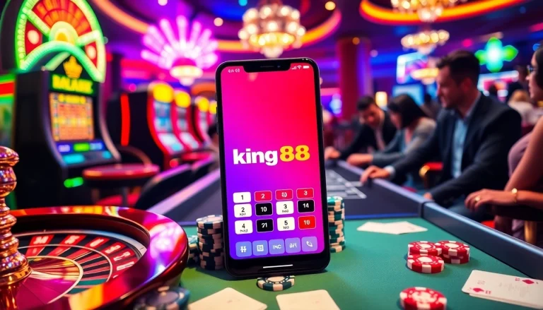 Engage with king88 at a luxurious casino table filled with chips and a roulette wheel.