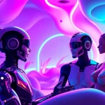 Engaging NSFW AI characters in a vibrant, futuristic virtual world.