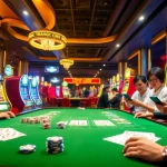Captivating online gaming visuals for TRANG CHỦ KKWIN showcasing vibrant casino tables and enthusiastic players.