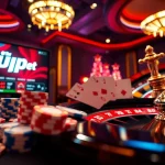 Experience the excitement of 7upbet with vibrant poker chips and roulette at a luxury online casino.
