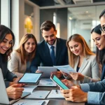 在现代办公室使用 WPS官网进行数字文档编辑的动态协作。