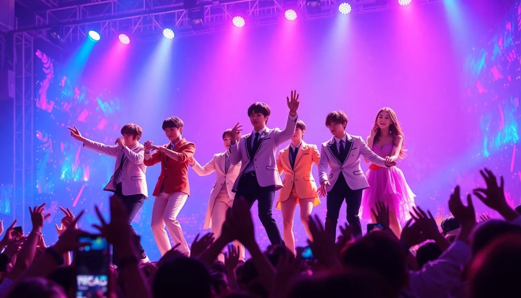 BTS news highlights vibrant stage performance with lively visuals and energetic crowd engagement.