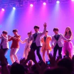 BTS news highlights vibrant stage performance with lively visuals and energetic crowd engagement.