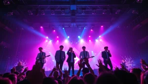 BTS news highlighting a live concert performance with vibrant lighting and enthusiastic fans.