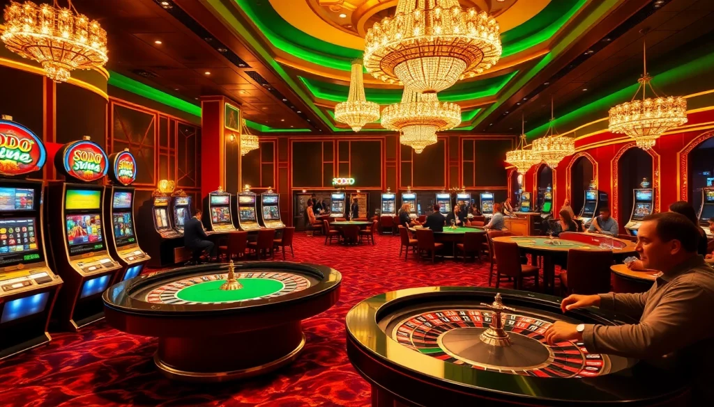 SODO Casino scene showcasing players at a roulette table with vibrant action and luxury atmosphere.