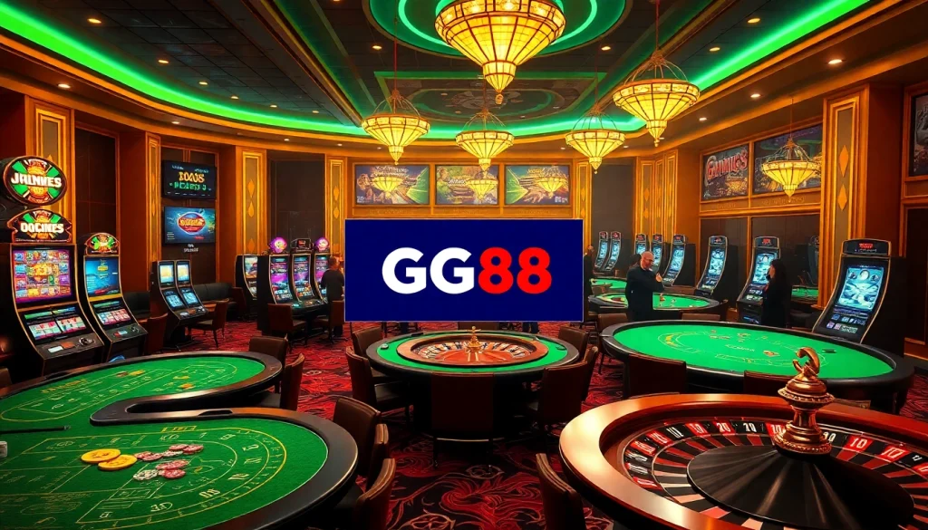 Exciting online gambling scene featuring sophisticated GG88 com gaming interfaces and vibrant casino elements.