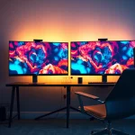 An engaging workspace showcasing the best nsfw ai image generation technology with dual screens and ambient lighting.