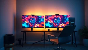 An engaging workspace showcasing the best nsfw ai image generation technology with dual screens and ambient lighting.