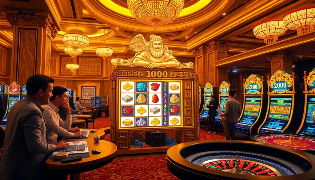 Experience the thrill of olympus 1000 with players enjoying a luxurious casino setting, highlighting excitement and high stakes.