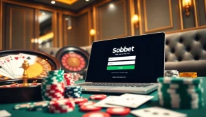 Placing bets on Sbobet login with vibrant online gambling atmosphere and casino elements.