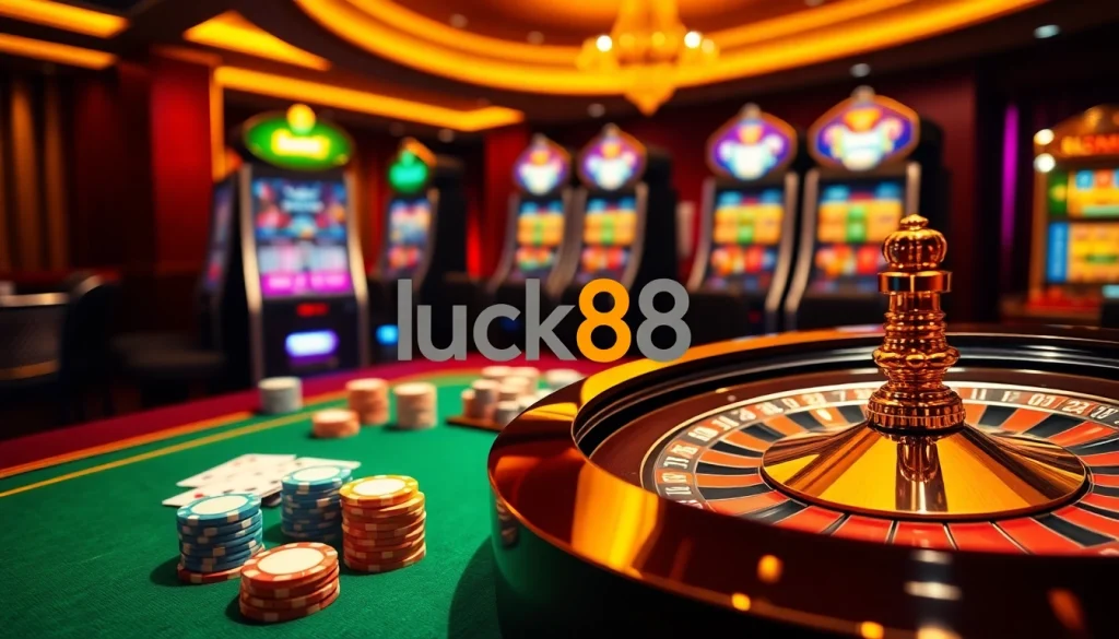 Exciting online casino experience featuring luck8 trang chủ with elegant tables and vibrant slot machines.