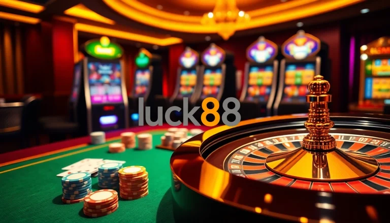 Exciting online casino experience featuring luck8 trang chủ with elegant tables and vibrant slot machines.