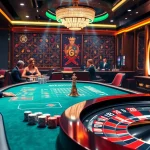 Experience the pulse of game 98win at a luxurious casino with players and vibrant tables.