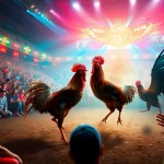 Exciting rooster fighting event scene from sv368win.live showcasing digital betting and vibrant audience energy.
