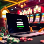 Engaging with the onicplay login on a luxurious casino backdrop with poker chips and slots.