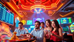 Experience the thrilling world of online gaming at hello88win.live, featuring vibrant casino elements and excited players.