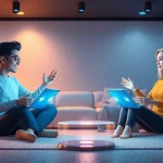 Engaging NSFW character AI interaction in a modern virtual space with advanced technology.