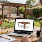 Using a pergola 3D planner to design a custom outdoor structure in a vibrant backyard.
