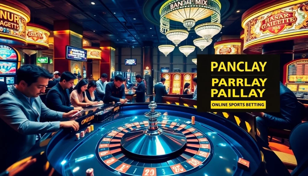 Gambling enthusiasts engaged in bandar mix parlay action at a vibrant casino table.