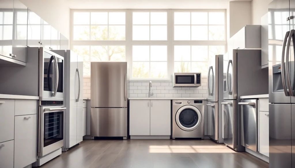 Showcase of high-quality home appliances in a well-lit modern kitchen.