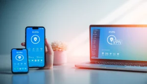 多设备上的快连VPN界面，展示其连接性和加密功能，提供安全的互联网访问。