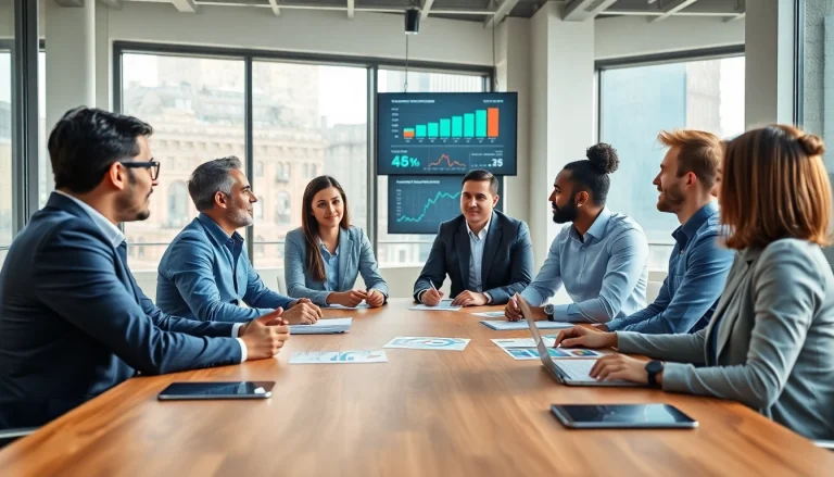 Team collaboration on b2b competitive intelligence strategies in a modern office.