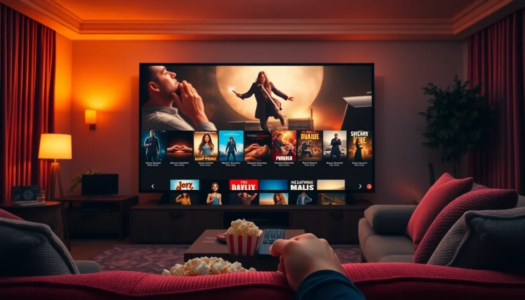 ดูหนังบนหน้าจอคอมพิวเตอร์ในห้องนั่งเล่นที่อบอุ่นและสะดวกสบาย