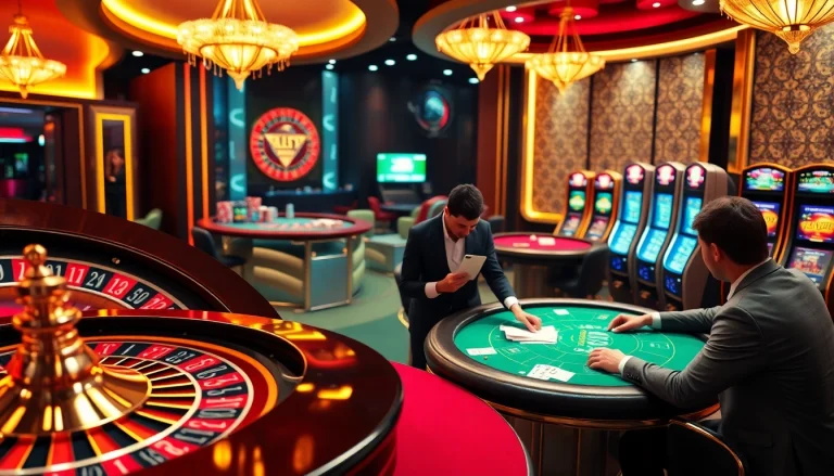 Joueurs engagés profitant des jeux de casino en ligne Français dans une atmosphère luxueuse.