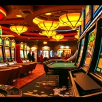 Experience the thrill of slot pragmatic machines at a vibrant casino, surrounded by players and colorful graphics.