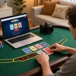 Engaging gameplay on rr88k1 com's blackjack table with chips and cards at home