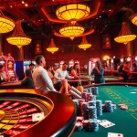 KPI4D casino scene showing players enjoying roulette and blackjack with chips and cards.