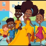 An illustration showcasing beloved African American cartoons like "The Boondocks" and "The Proud Family," celebrating cultural representation.