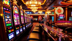 Players enjoying exciting slot machines in a vibrant casino environment.