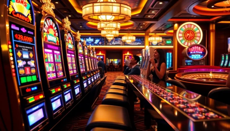 Players enjoying exciting slot machines in a vibrant casino environment.