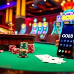 Players enjoying a thrilling game at a luxurious GO88 casino table with vibrant chips and cards.