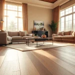 LVP flooring enhancing an elegant living room, illuminated by natural sunlight.