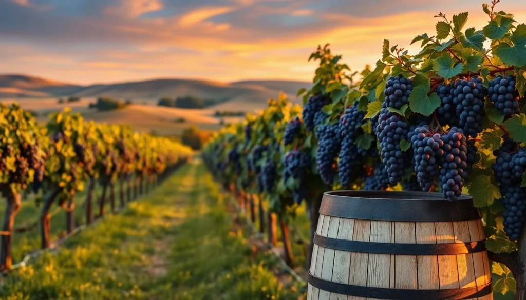 Savoring Tempranillo grapes in a picturesque vineyard at sunset.
