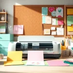 Cricut SVG designs displayed on a vibrant craft table with a cutting machine.