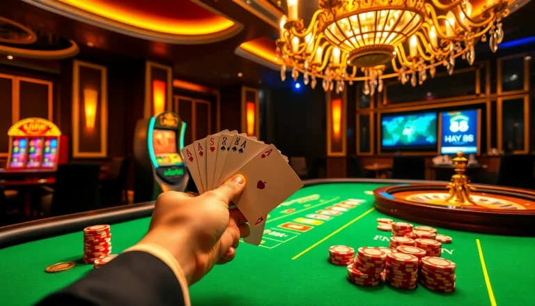 Experience the thrill of winning at Hay 88's luxurious casino tables with vibrant poker chips and cards.
