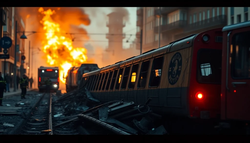 Responders at the spain train crash scene aiding survivors amid wreckage.