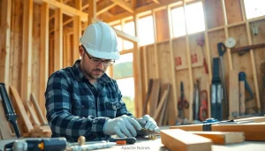 Carpentry apprenticeship training with a skilled professional at work amid construction tools.