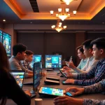 Engaging MM88 online gambling platform showcasing diverse players on multiple devices.